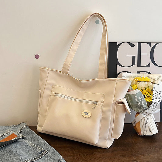 Túi tote vải canvas nữ màu trắng ngà dung lượng lớn