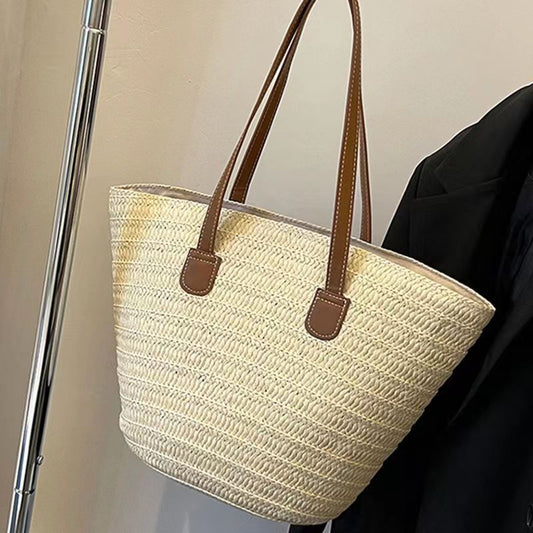Túi tote đan nữ màu trắng gạo